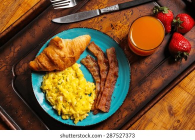 Breakfast In Bed - Fathers Day Breakfast On Wooden Tray