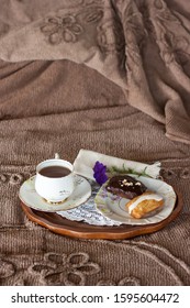 Breakfast In Bed With Mini Chocolate Loaf And Lemon Drizzle Cake