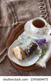 Breakfast In Bed With Mini Chocolate Loaf And Lemon Drizzle Cake