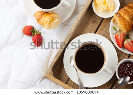 Similar – Hotcakes with fruit and coffee in bed