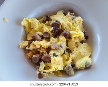 Breakfast Bowl Of Scrambled Eggs And Sausage