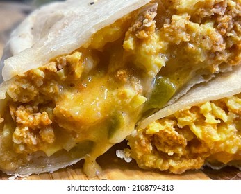 Breakfast Burrito With Chicken, Cheese, Green Chiles, Potato, Egg