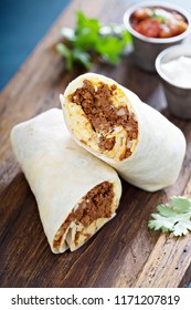 Breakfast burrito with spicy chorizo and egg
