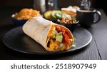 Breakfast Burrito: A warm flour tortilla stuffed with scrambled eggs, sausage, cheese, and salsa for a hearty, portable breakfast.