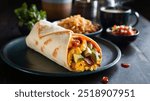 Breakfast Burrito: A warm flour tortilla stuffed with scrambled eggs, sausage, cheese, and salsa for a hearty, portable breakfast.