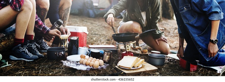 Breakfast Camping Eggs Relax Cooking Concept