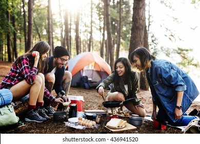 Breakfast Camping Eggs Relax Cooking Concept