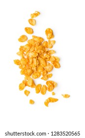 Breakfast cereals or cornflakes isolated on white background. Top view.