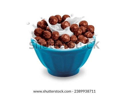 Breakfast cereals isolated on white background with clipping path. Cornflakes in milk. Glass bowls with toasted cereal breakfasts. 