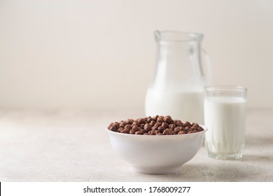 Breakfast: Chocolate Balls, Fresh Cows Milk, Selective Focus