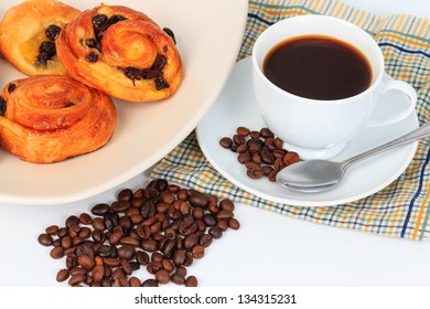 Breakfast with coffee and bread