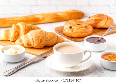 Breakfast with coffee and croissants, selective focus - Shutterstock ID 1721144107