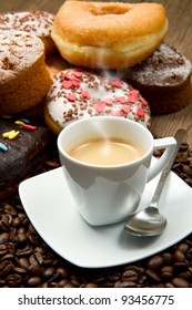 breakfast with coffee and donuts