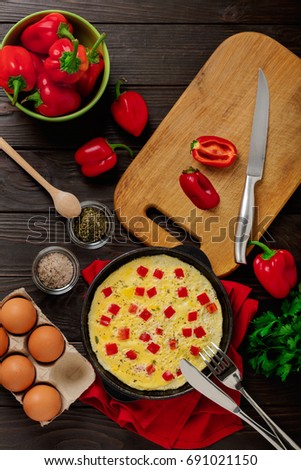 Similar – frying pan with fried omelette