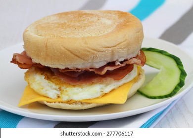 Breakfast Egg And Bacon Muffin, Closeup

