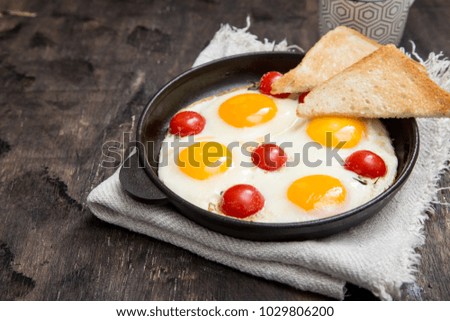 Similar – Image, Stock Photo Fried egg with a bell pepper and tomatoes