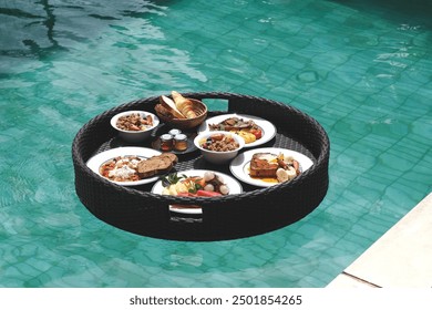 Breakfast floating in the pool