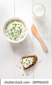 Breakfast Including Cottage Cheese, Bread And Milk