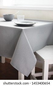 Breakfast On The Table With A Gray Tablecloth