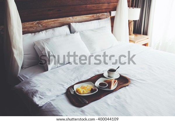 Breakfast On Tray Bed Hotel White Food And Drink Objects