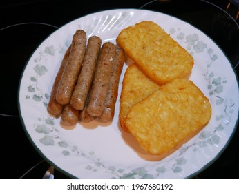 Breakfast Plate Of Hash Browns And Turkey Sausage