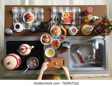 Breakfast Preparing In Kitchen, Doll House