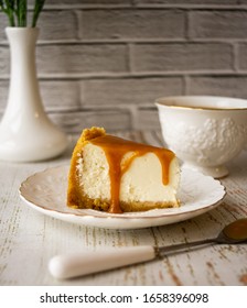 Breakfast. Salted Caramel Cheesecake, Close-up.