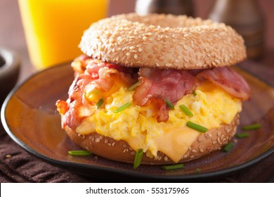 Breakfast Sandwich On Bagel With Egg Bacon Cheese
