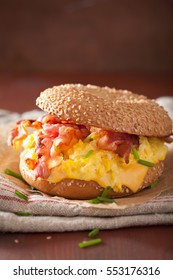 Breakfast Sandwich On Bagel With Egg Bacon Cheese