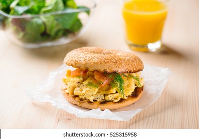 Breakfast Sandwich On Bagel With Salmon,egg