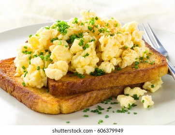 Breakfast With Scrambled Eggs And  Toasts