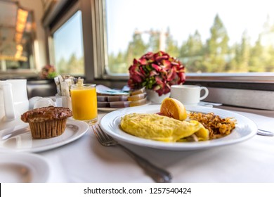 The breakfast served at the first class wagon of the  train in Canada