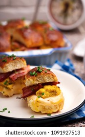 Breakfast Sliders. Buns With Bacon.selective Focus