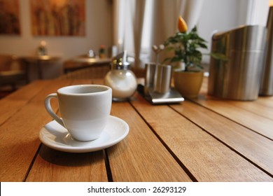 Breakfast Table Near To The Window With A Cup Of Coffee