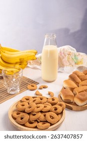Breakfast table, a simple but delicious breakfast table. Selective focus.
