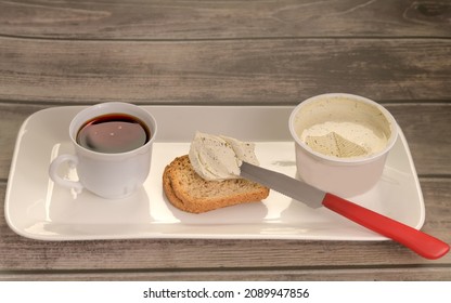 Breakfast Tray With Rusk And Herb Cheese Spread