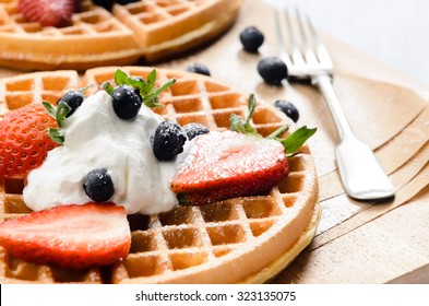 Breakfast - Waffles With Fresh Berries And Cream