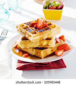 Breakfast - Waffles With Syrup And Strawberries