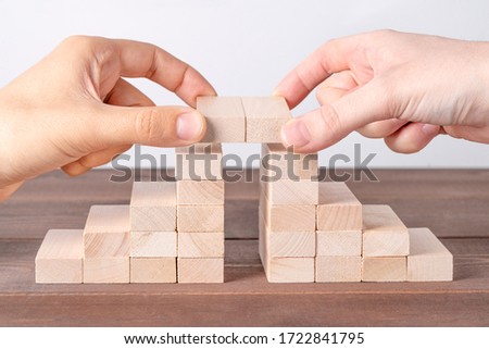 Breaking down barrier between relationships woman and man. Reconciliation, union, marriage concept