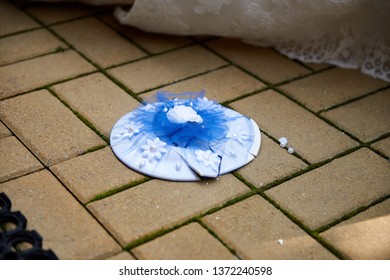 Breaking Plates On Wedding Popular Tradition. Plate On Floor