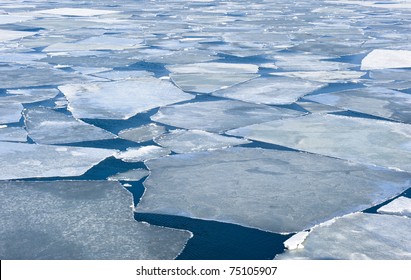 Breaking Spring Ice Floe Of Japanese Sea