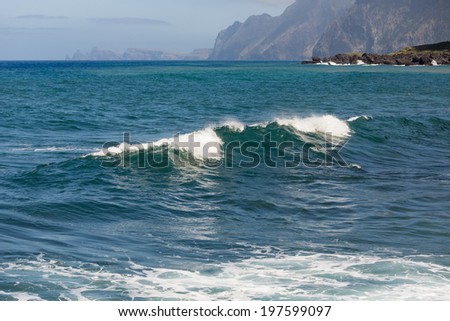 Breaking waves at coast of Madeira Island, Portugal