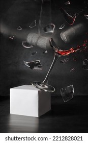 Breaking Wineglass With Red Wine