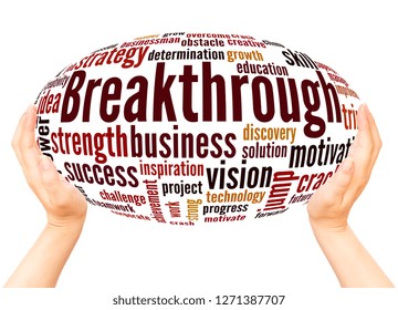 Breakthrough word cloud hand sphere concept on white background.  