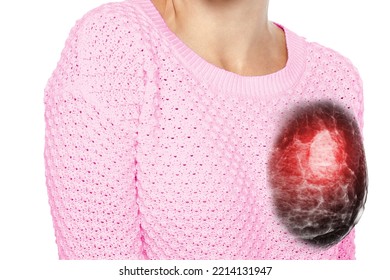   breast cancer awareness  against woman for fight against breast cancer ,Mammogram image on the Left side  chest of woman - Shutterstock ID 2214131947