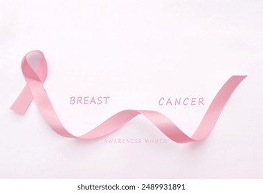 breast cancer awareness with waving ribbon on white background - Powered by Shutterstock