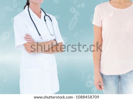 Breast cancer doctor and woman with pink ribbon