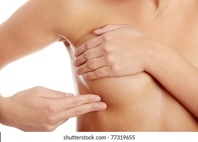 Breast cancer - Woman holding her breast