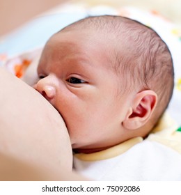 Breastfeeding One Week Old Baby Boy, Close-up Shot