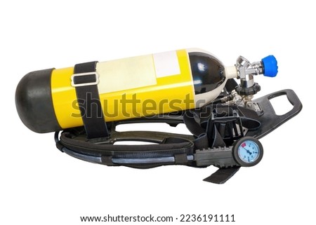 Breathing Air Cylinder Assembly for firefighters, breathing apparatus for fireman isolated on white background